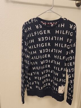 Tommy Hilfiger Navy Crewneck Sweater with All-Over Logo